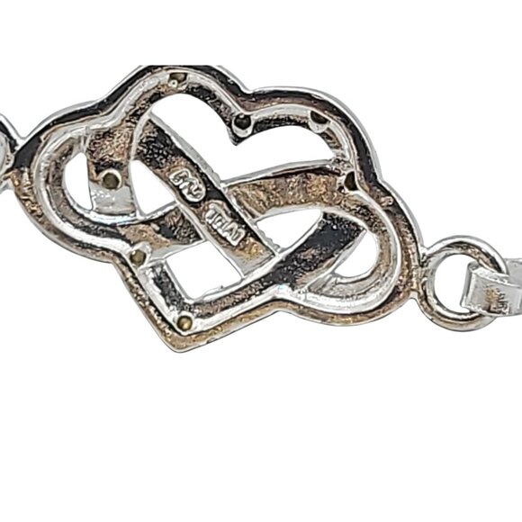 Sterling Silver Cubic Zirconia & Marcasite Heart Infinity Bracelet Tension Hook - Picture 10 of 15